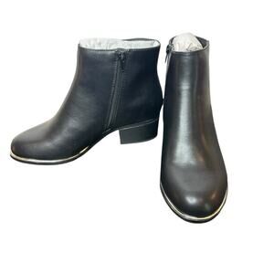 - NWT Lane Bryant Women's Black Faux Leather Block Heel Ankle Boots Bootie…